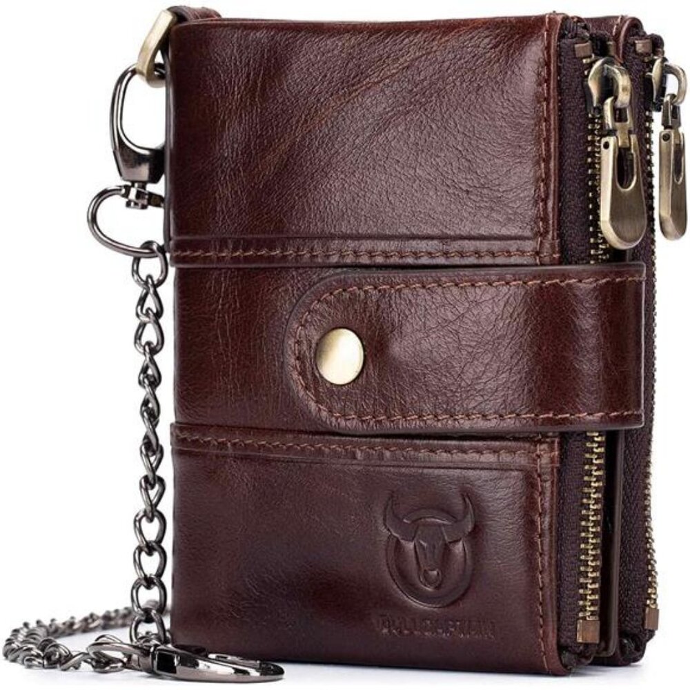 Men Wallet with Anti-Theft Chain, RFID Blocking Vintage Hasp Bifold Wallets